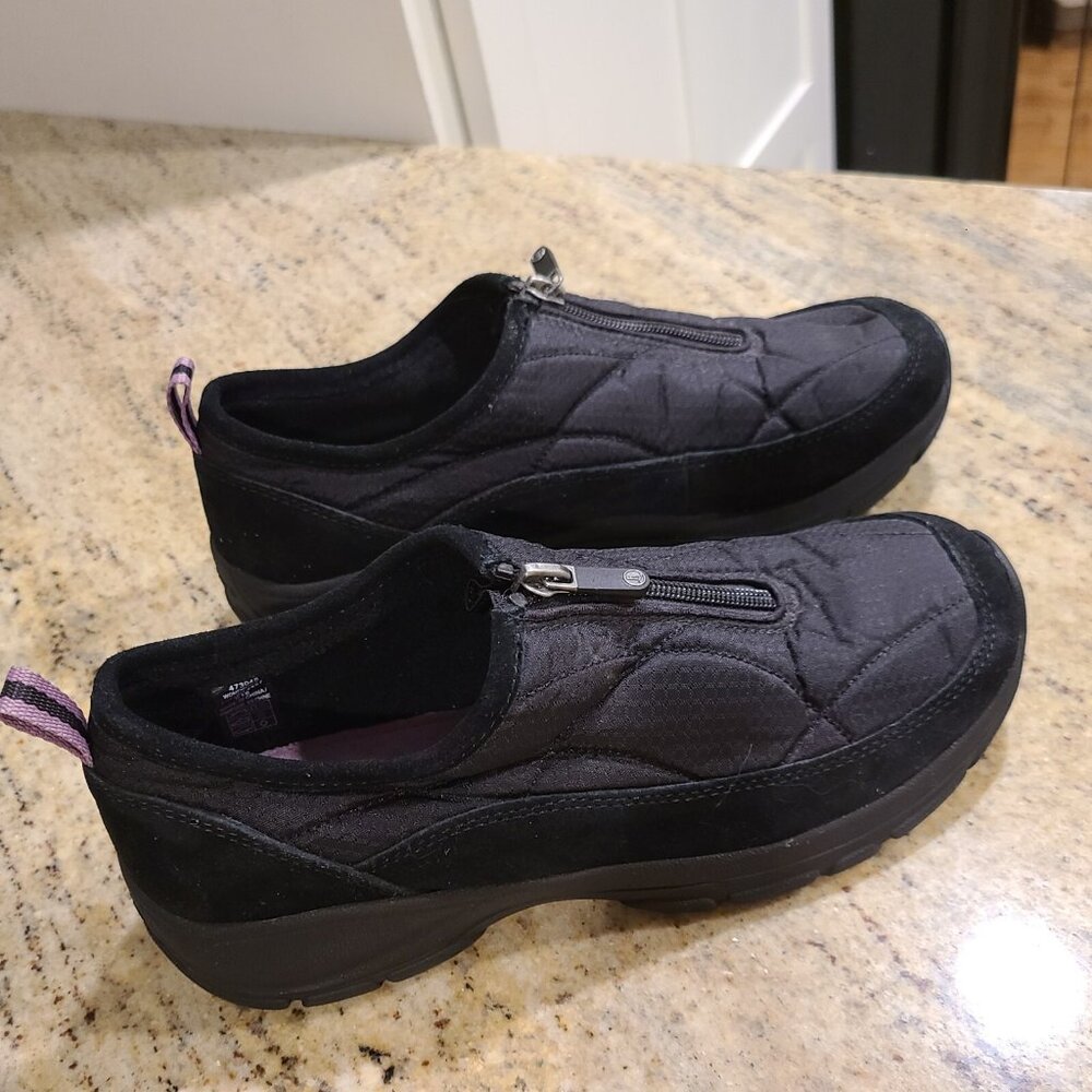 Lands End Shoes Women's Size 7B Black 473045 Loafer Sneakers Quilted zip